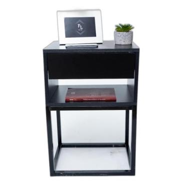Imagem de Mesa Cabeceira Industrial Preto 40cm - Gaveta - Corrediça - Fl Decor