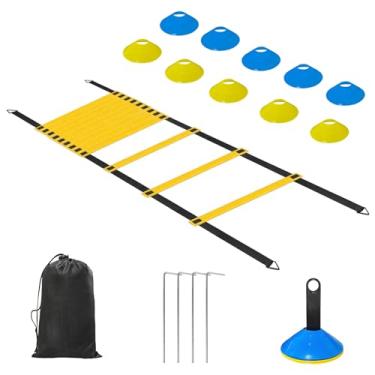 Imagem de Panykoo Conjunto de equipamentos de treinamento Speed Agility – Escada de agilidade de 6 metros, 10 cones de disco e bolsa de transporte | Exercícios fitness de futebol e basquete para crianças e
