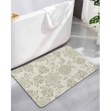 Imagem de Chucoco Tapete de banho étnico clássico com folhas de flores de diatomita, tapete de banho absorvente, antiderrapante, secagem rápida, tapetes de banheiro para chuveiro, banheira, pia, cozinha, floral