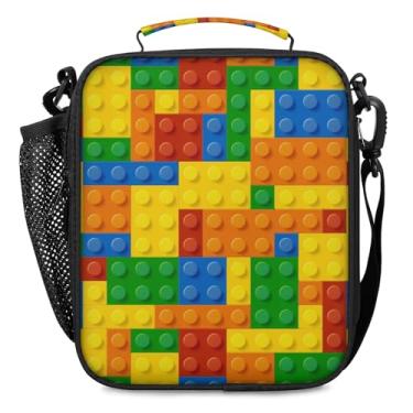 Imagem de Lancheira para meninos e meninas – Lancheira reutilizável com isolamento térmico para crianças – Blocos de construção coloridos de grande capacidade, refrigerador de volta às aulas, lancheira térmica