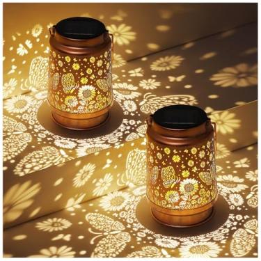 Imagem de AITENISEN Pacote Com 2 Lanternas Solares De Borboleta, À Prova D'Água, Decoração Jardim Girassol, Presentes Aniversário Para Mulheres, Mães, Avós, Luzes Penduradas, Lanterna Metal, Varanda Externa,