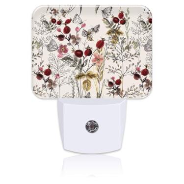Imagem de Uiaoiais Luz Noturna Vintage Com Flores E Plantas, Borboleta, Plug-In Na Parede Sensor De Anoitecer Ao Amanhecer Para Crianças, Meninas, Meninos, Mulheres, Homens, Decoração Quarto, Corredor, Cozinh