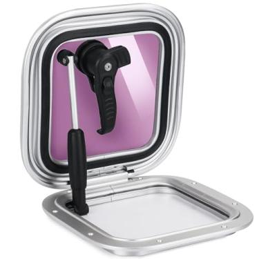 Imagem de Janela de vigia de barco moldura de alumínio anodizado quadrado Portlight tampas de escotilha de barco 27,4 cm com alça