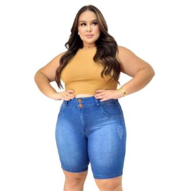 Imagem de Bermuda Short Jeans Pedal Plus Size Tamanho Grande Lycra - Karha, Azul