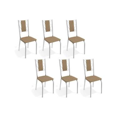 Imagem de Kit 6 Cadeiras Sala Jantar Lisboa C076 6 Un Cromada/Capuccino - Kappesberg