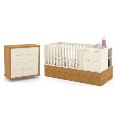 Imagem de Jogo de Quarto Infantil Tutto New Cômoda 4 Gavetas e Berço Multifuncional Formare - Matic Móveis Off White/Freijó