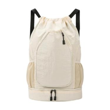 Imagem de Vaveren Mochila de basquete, mochila de basquete, decoração, para raquete de badminton, de tênis para esportes ao ar livre, acampamento, academia, Bege Branco