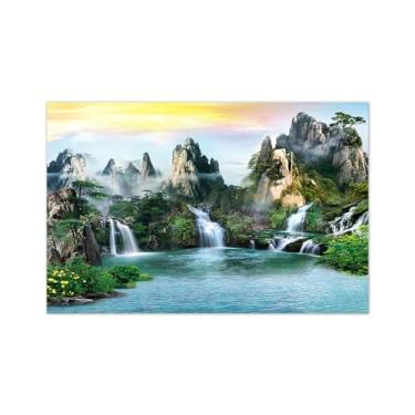 Imagem de MUHJDYC Paisagem quadros - lago cascata montanha - natureza impressão em tela-panorâmica imagem decoração sala de estar quartos 80 x 120 cm - 31 x 47 in sem moldura
