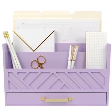 Imagem de BLU MONACO Organizador De Correspondência Para Bancada Cozinha - Madeira Roxa, Mesa Com Gaveta, Separador Ou Porta-Notas Acessórios Fazenda E Balcão Cesta