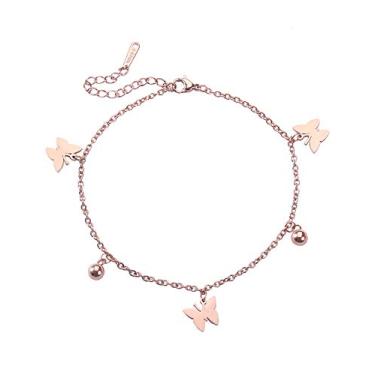 Imagem de CEYIYA Tornozeleira feminina em ouro rosa - tornozeleira ajustável e delicada com borboleta banhada a ouro 18 quilates, perfeita para meninas adolescentes, senhoras - joias modernas de aço inoxidável