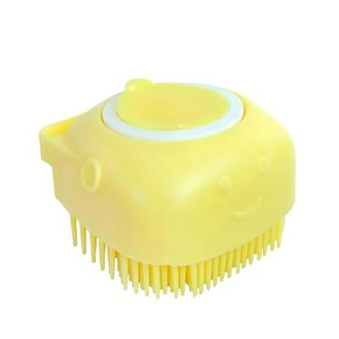 Imagem de Escova de Banho Bucha para Pets com Silicone Macio, Massageador 2 em 1, Design Sorridente, (Amarelo)