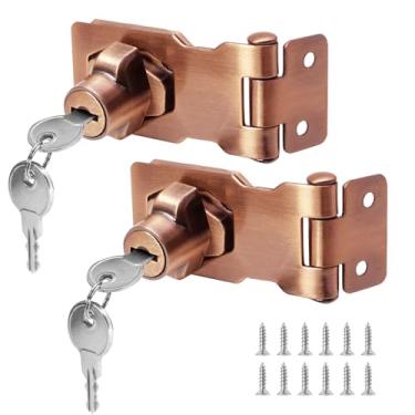 Imagem de Kyuionty 2 peças de travas de ferrolho com chave de 6,35 cm, trava de metal com chave para trava, travas de metal de segurança com chave diferentes para portas pequenas, armários (bronze vermelho)