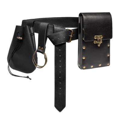 Imagem de SUMGOGO Bolsa de cinto retrô feminina pochete suporte para celular steampunk medieval renascentista acessório de fantasia, Tri-preto, Standard, Renascimento medieval Steampunk
