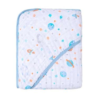 Imagem de Toalha com Capuz para Bebê – 100% Algodão Forrada com Fralda Soft – Alta Absorção – Estampas Variadas – 80x80 cm – Loja Era Uma Vez (Planetas, Padrão)