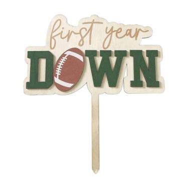 Imagem de predolo Topo de bolo de madeira para o primeiro ano, lembrancinhas de festa de aniversário, decoração de festa de 1º aniversário de futebol para comemoração,