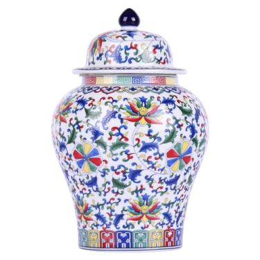 Imagem de Pote de gengibre Chinoiserie – Jarra geral de porcelana azul e branca, vaso de cerâmica feito à mão para decoração de casa, pote decorativo de estilo chinês clássico (flores)