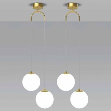 Imagem de Lâmpada Suspensa De Vidro Nórdico Luminárias Pendentes De Globo De 2 Cabeças Criativas Para Ilha De Cozinha Iluminação Suspensa De Ferro Lâmpada Suspensa De Cabeceir, Black, 1-Pack