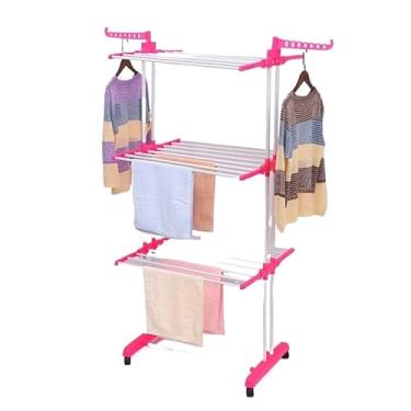 Imagem de Varal Retrátil de Chão Vertical - Suporte Resistente com Abas Dobráveis para Roupas(Rosa)