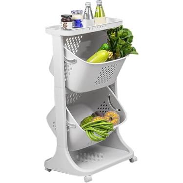 Imagem de Carrinho De Armazenamento De Cozinha, Prateleira De Armazenamento De Carrinho De Utilidades De Plástico, Cesta Respirável Rotativa, Para Banheiro, Sala De Estar, Fácil De Montar, White, 2
