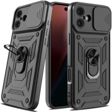 Imagem de Capa Case Applè Iphone 16 Plus (Tela 6.7) Shield Slider Dupla Camada Com Stand e Anel (Preto)