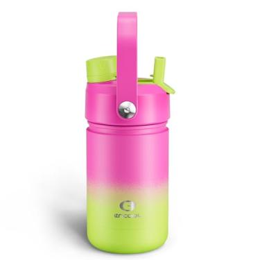 Imagem de Garrafa de água infantil com canudo – Garrafa de água de aço inoxidável de 340 g com bicos duplos, à prova de vazamento, livre de BPA, aspirador de parede dupla mantém frio por 24 horas para esportes