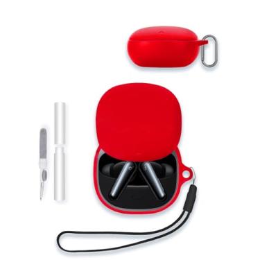 Imagem de WUNIAK Capa para Soundcore Liberty 5, capa protetora de silicone macio portátil resistente a arranhões com kit de limpeza, mosquetão e cordão para Anker Soundcore Liberty 5, vermelho