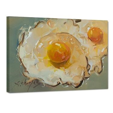 Imagem de JZLDZS Impressão de arte de parede em tela de ovos - Arte moderna de comida de 30,5 x 40,6 cm, omelete amarela decoração de cozinha para sala de jantar quarto café - Impressão em tela emoldurada