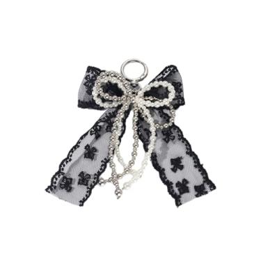 Imagem de ZOONAI Amuleto de laço de pérola de renda para mulheres e meninas, lindo chaveiro de pérola com pingente de bolsa de mão com pingente de porta-chaves de carro, Branco, prata, tamanho �nico