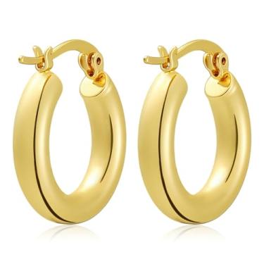 Imagem de Brincos de argola para mulheres, brincos de argola banhados a ouro 18K, hipoalergênicos, leves, confortáveis, aros de tubo oco com trava segura, brincos grandes de argolas de ouro grossas e elegantes