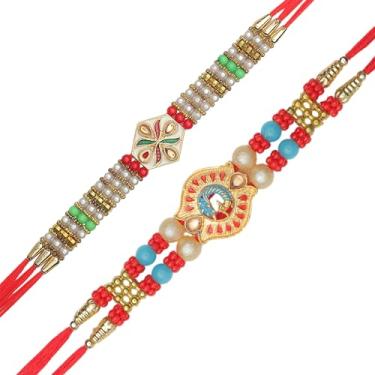 Imagem de Conjunto de 2 pulseiras de fio Rakhi para irmão para Bhai Bhabhi Bhaiya veera Raksha Bandhan Dora Conjunto de pulseiras com pacote de vale-presente Rakhi para irmão irmã indiano tradicional festival