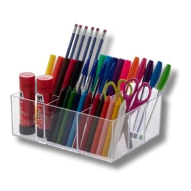 Imagem de Caixa Organizadora Acrílica Multiuso 22,5 x 16,5 com 9 divisórias e com tampa para guardar bijuterias material de escritório acessórios ou pequenos objetos domésticos