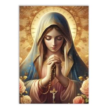 Imagem de Placa Decorativa Nossa Senhora Ilustração Terço