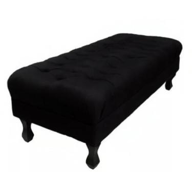 Imagem de Puff 100CM Retangular Retrô Capitonê Luiz XV Para sala de estar quarto (PRETO,Corino)