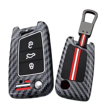 Imagem de HIBEYO Capa de chaveiro dobrável para Volkswagen VW Golf 7 Capa de chave de carro para Volkswagen Polo Tiguan MK7 Sagitar T-ROC Lavida Acessórios Capa de chave de metal e silicone - Chaveiro A (linhas