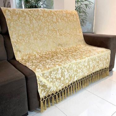 Imagem de Manta Para Sofá em Tecido Jacquard Floral Dourado 190x140cm - Sua Casa