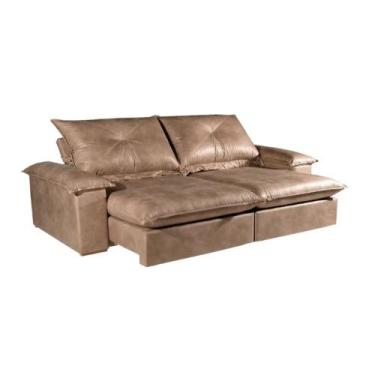 Imagem de Sofá 4 Lugares Retrátil Amsterdã Veludo Bege 250cm - Bom Pastor