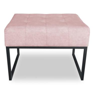 Imagem de Puff Lisa Suede Base Metálica Industrial Preto - Pallazio Cor Rosa Bebê