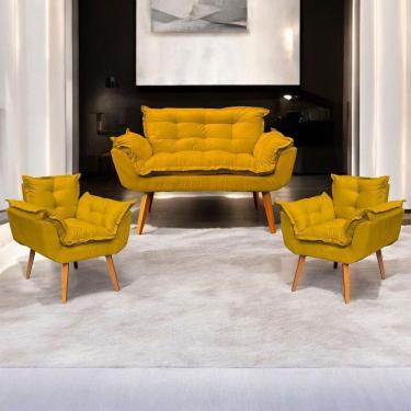 Imagem de Kit Namoradeira Decorativa + 2 Poltronas Para Sala Recepção Manicure Consultório Alice Suede