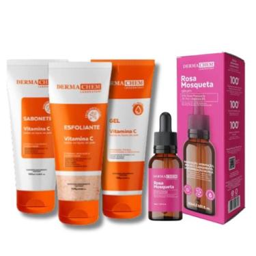 Imagem de Kit Skincare Vitamina C Anti Idade Clareador Dermachem, Sérum Rosa Mos