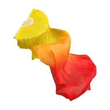 Imagem de HEALEEP Fã de dança de seda sintética ventilador dobrável para prática matinal fã para adoração de dança fã de dança véu adoração bandeira de mão leque dobrável véu bandeiras manivela bambu criança