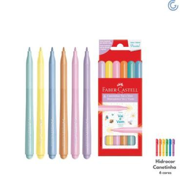 Imagem de Canetinha Hidrocor 6 Cores Ponta Vai e Vem Tom Pastel- Faber Castell