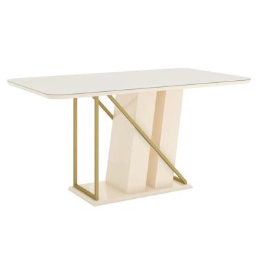 Imagem de Mesa de Jantar Andy 160 cm Canto Arredondado com Vidro Nature Off White – Henn
