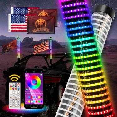 Imagem de WeiSen 2 Peças De Pés Luz Chicote Fat Cob Com Freio E Ré, Chicotes Iluminados Rgb Espiral 2" Adaptador Plug & Play Compatível Polaris Rzr Maverick X3 Talon Utv Atv Suv Carrinho Golfe Caminhão