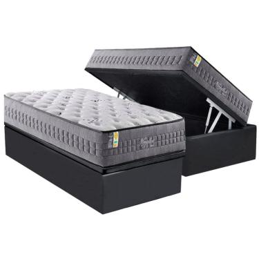 Imagem de Cama Box Baú Solteiro: Colchão Molas  Ensacadas D Angelis Anjos Versalhes + Base CRC Suede Gray (88x188)