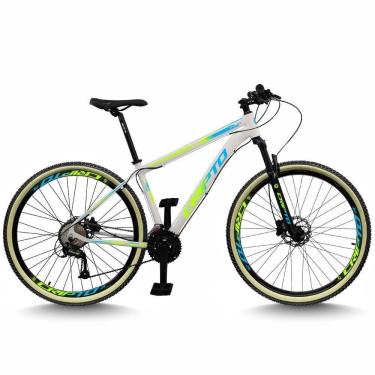 Imagem de Bicicleta Aro 29 Cripto 24 Marchas Freios Disco E Suspensão Pneu Bege - Branco/verde E Azul - 21&quot; Branco/verde E Azul