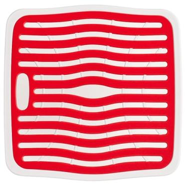 Imagem de U UAIREMSIC Protetor de pia de plástico, tapete de pia de cozinha de 31,7 cm x 28,5 cm, seguro para lava-louças, sem odor, pés elevados, enchimento de silicone vermelho