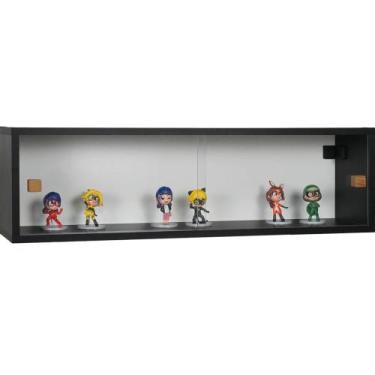 Imagem de Nicho 80x23x18 Preto c/ Portas de Acrílico Puxador Montante Natural - 