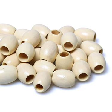 Imagem de 200 contas ovais de madeira 17 x 14 mm com furo de 5 mm, contas soltas de madeira bege para artesanato/tranças de cabelo pequenas