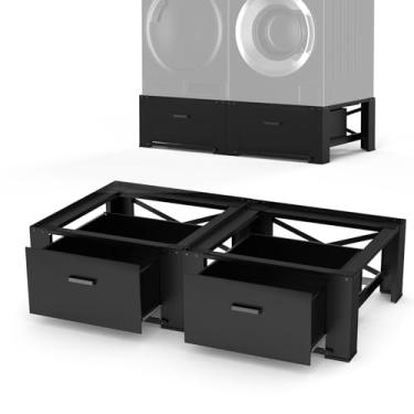 Imagem de SKM Pedestais de lavadora e secadora de 73,7 cm com gaveta - 2 unidades de elevação de suporte de lavanderia, altura de 36,3 cm, estrutura de aço, preto