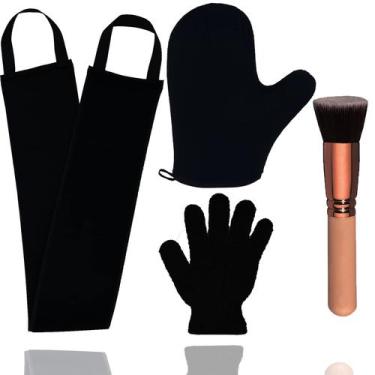 Imagem de Kit autobronzeador BOLITFU, pacote com 4 luvas, aplicador e pincel